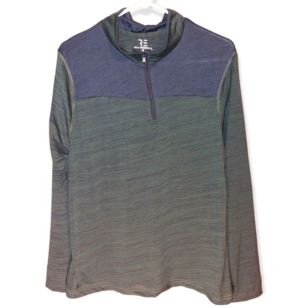 NWT RE Real Essentials Athletic Knit 1/4 Zip Shirt Men’s Size Medium Blue/Green